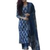 Women Blue Indigo Printed kurta Set With Dupatta