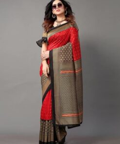 Women's Printed Poly Silk Saree with Unstitched Blouse Piece