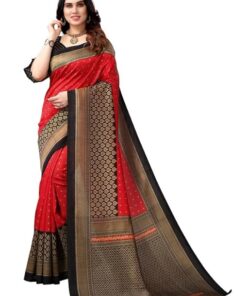 Women's Printed Poly Silk Saree with Unstitched Blouse Piece