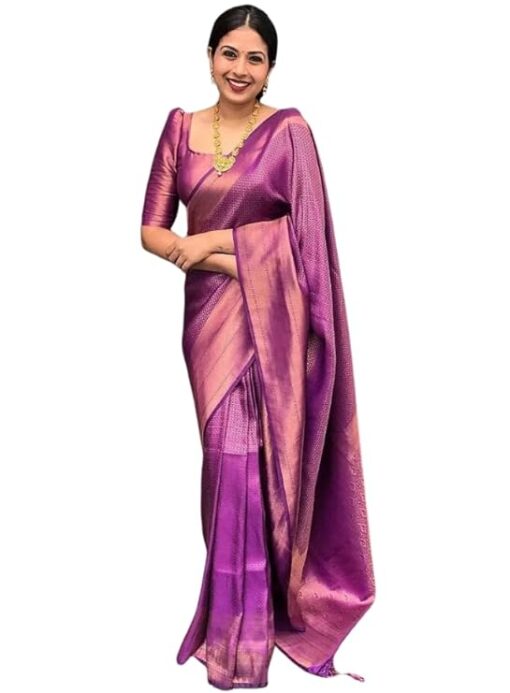 C J Enterprise Women's Pure Kanjivaram Soft Silk Saree for Wedding With Blouse Piece