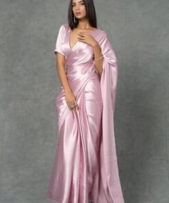 Women's Ready to Wear Satin Silk 1 Minute Pre Pleated Heavy Saree with Hand Work Tassels