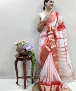 Women'S Organza Jacquard Border Saree With Unstitched Blouse Piece