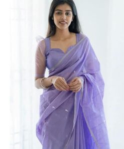 Women'S Poly Cotton Saree With Unstitched Blouse Piece