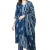 Women Indigo Printed Kurta and Pant Set With Dupatta