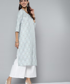 HERE&NOW Women Blue & White Ethnic Motifs Printed Kurta