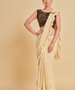 Beige & Black Sequinned Satin Saree