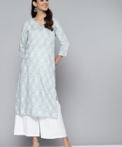 HERE&NOW Women Blue & White Ethnic Motifs Printed Kurta