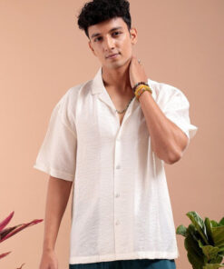 The Indian Garage Co Oversized Textured Cuban Collar Drop-Shoulder Sleeves Casual Shirt