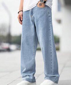 Men Relaxed Fit Mid Rise Baggy Light Blue Jeans