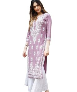 ANNI DESIGNER Women's Rayon Blend Straight Chikankari Embroidered Kurta