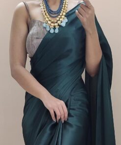 Women's Ready to Wear Satin Silk 1 Minute Pre Pleated Saree with Hand Work Tassels