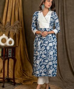 Women's Cotton Blend Embroidery Kurta with Pent Set