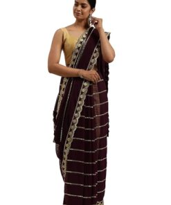 Sunderani Women's Designer Black Georgette Embroidered Fashion Designing Saree for Women