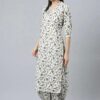 LookMark Women's Trendy Printed Cotton Blend Straight White Color Kurta and Afghani Pant Set