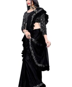 VILUCHI Women's Ready to Wear Lycra Squence Embroidered Saree