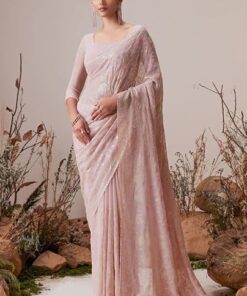 Women's Georgette Saree With Floral Embroidery And Sequance