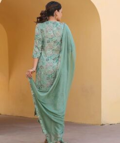 Women's Rayon Blend Printed Straight Kurta with Pant & Dupatta