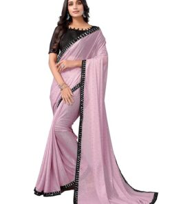 Women's Sequence Lace, Foil Paper, Dyed Lycra Shimmer Saree with Unstitched Blouse Piece