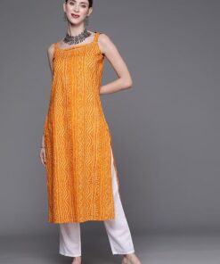 Women's Crepe Straight Bandhani Printed Kurti