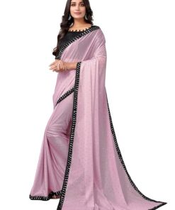 Women's Sequence Lace, Foil Paper, Dyed Lycra Shimmer Saree with Unstitched Blouse Piece