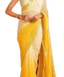 Women's And Girls Heavy Georgette Multi Colours Saree With Beautiful Multi Stich Embroidery and Sequence work