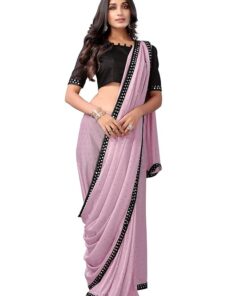 Women's Sequence Lace, Foil Paper, Dyed Lycra Shimmer Saree with Unstitched Blouse Piece