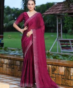 Women's Hot Fixing Georgette Saree with Unstitched Blouse Piece