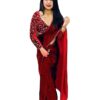 BRAHMSHAKTI Women's Solid Lycra Velvet Beautiful Ethinic Wear Saree With Unstiched Blouse Piece