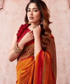 Women's Printed Georgette Alia Bhatt Saree with Unstitched Blouse Piece