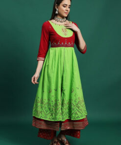 Ethnic Motifs Embroidered Thread Work Calf Length Anarkali Kurta