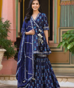 HEBA Floral Printed V-Neck Three-Quarter Sleeves Kurta with Palazzos & With Dupatta