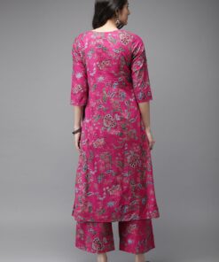 Women Pink Printed Kurta with Palazzos