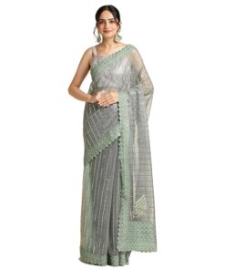 FABMORA Women's Embellished Designer Lycra Saree With Blouse Piece