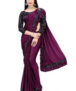 VILUCHI Women's Ready to Wear Lycra Squence Embroidered Saree