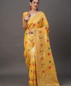 Women's Woven Design Zari Work Banarasi Silk Saree With Unstitched Blouse