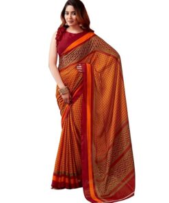 Women's Printed Georgette Alia Bhatt Saree with Unstitched Blouse Piece