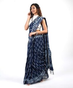 Block Print Linen Cotton Saree With Blouse Piece