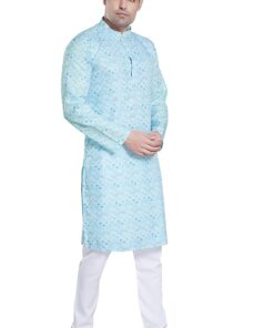 Men's Sequince Embroidered Printed Cotton Blend Only Slim Fit Kurta