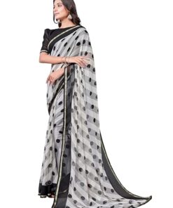 Women's Lace & Printed Chiffon Saree with Unstitched Blouse Piece