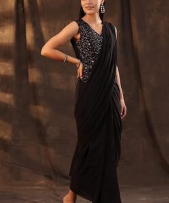 Women's Ankle Length Ready Pleated Saree Dress