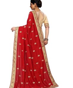 Viluchi Women's Vichitra Silk Half & Half Embroidered Saree Rajvee-New