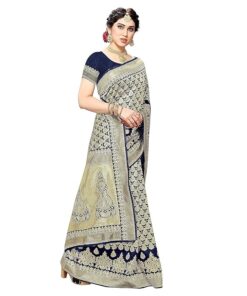 Women's Trendy Banarasi Kanjivaram Navy Color Art Silk Saree with Blouse Material