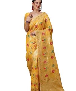 Women's Woven Design Zari Work Banarasi Silk Saree With Unstitched Blouse