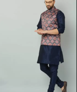 abeer fashion  Men Pure Silk Kurta Churidar Ethnic Jacket Set