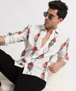 White Abstract Embroidered Shirt