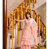 Creamy Peach Ruffle Saree with Stitched Blouse