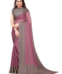 MIRCHI FASHION Women's Stylish Chiffon Contrast Border-Pallu Printed Saree with Blouse Piece