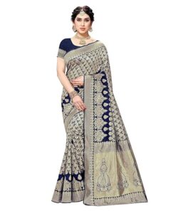 Yashika Women's Trendy Banarasi Kanjivaram Navy Color Art Silk Saree with Blouse Material