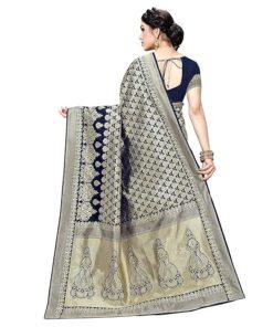 Women's Trendy Banarasi Kanjivaram Navy Color Art Silk Saree with Blouse Material