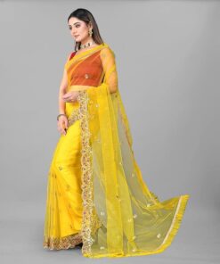 Women's Fashion Net Fabric Saree With Unstitch Blouse Piece